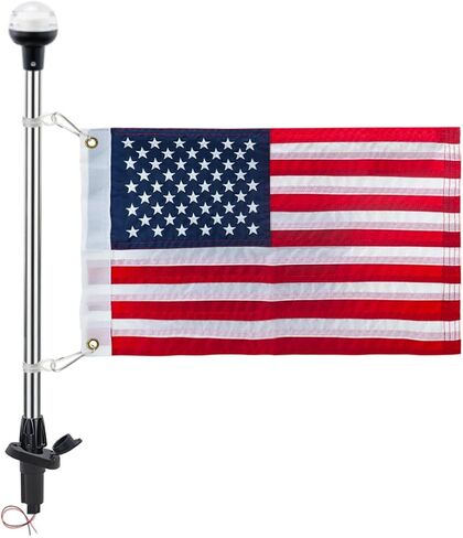 Pactrade Marine Navigation Lights for Boats LED - 24-Inch White LED Stern Light/LED Anchor Light with Removable Angled Base and American Flag 12x18 Inches (193 LM, 2 NM) | Boat Navigation Lights in Saudi Arabia