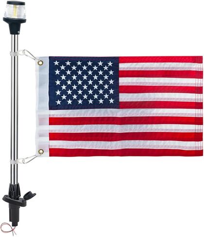 Pactrade Marine Navigation Lights for Boats LED - 24-Inch White LED Stern Light/LED Anchor Light with Removable Angled Base and American Flag 12x18 Inches (193 LM, 2 NM) | Boat Navigation Lights in Saudi Arabia