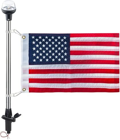 Pactrade Marine Navigation Lights for Boats LED - 24-Inch White LED Stern Light/LED Anchor Light with Removable Angled Base and American Flag 12x18 Inches (193 LM, 2 NM) | Boat Navigation Lights in Saudi Arabia