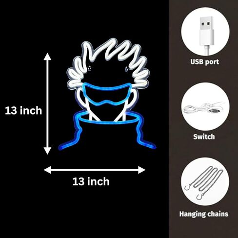 ديكور زينين | لوحة فنية جدارية LED من Gojo - مصنوعة يدويًا - ديكورات - خلفيات يابانية - ملحقات الرسوم المتحركة Jujutsu وغرفة النوم وهدية عيد الميلاد، أسود in Kuwait