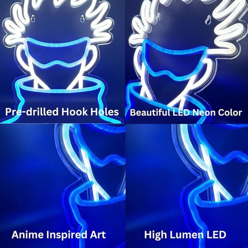 ديكور زينين | لوحة فنية جدارية LED من Gojo - مصنوعة يدويًا - ديكورات - خلفيات يابانية - ملحقات الرسوم المتحركة Jujutsu وغرفة النوم وهدية عيد الميلاد، أسود in Kuwait