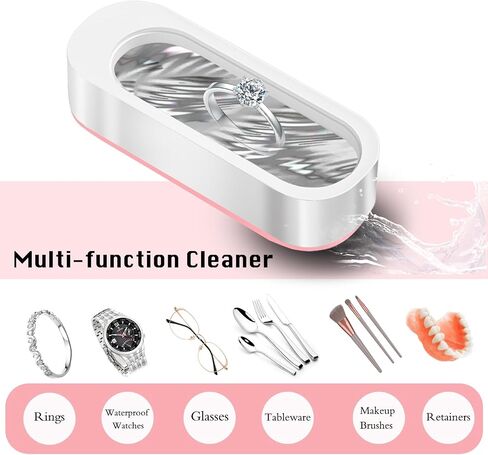 Ultrasonic Jewelry Cleaner, Professional Ultrasonic Cleaner Machine for Eye Glasses, Ring, Earring, Necklaces, Watch Strap, Makeup Brush-Pink in Saudi Arabia