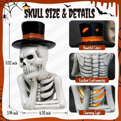Tfro & Cile Halloween Skull Home Decor Indoor Skeleton Head Decoration Ceramic Thinker Statue with LED Light for Shelves Party in Saudi Arabia