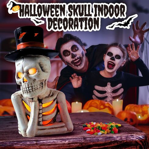 Tfro & Cile Halloween Skull Home Decor Indoor Skeleton Head Decoration Ceramic Thinker Statue with LED Light for Shelves Party in Saudi Arabia