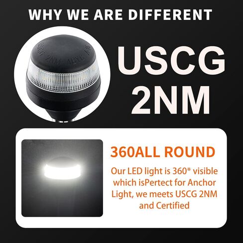 ضوء صارم 24 بوصة، ضوء مرساة، مصباح LED أبيض مستدير بالكامل، USCG 2NM، قاعدة توصيل ثنائية الدبوس قابلة للإزالة، لقارب العائم وصيد الأسماك، DC10-30V (24 بوصة) in Kuwait