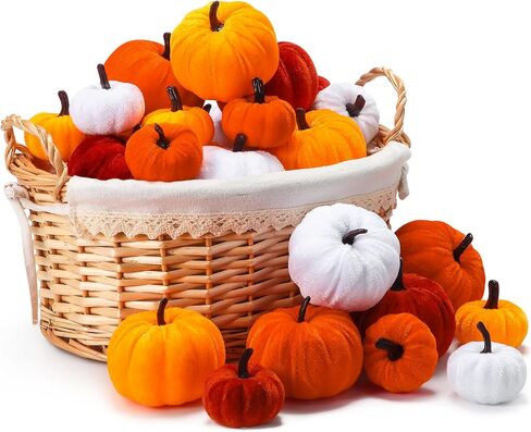Jenaai 32 Pcs Assorted Faux Harvest Pumpkin Decor Velvet Fabric Pumpkins Fake Pumpkins Foam Pumpkins for Farmhouse Halloween Fall Weddings Thanksgiving Centerpieces Table Baby Shower (4 Color) in Saudi Arabia