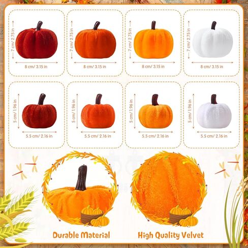Jenaai 32 Pcs Assorted Faux Harvest Pumpkin Decor Velvet Fabric Pumpkins Fake Pumpkins Foam Pumpkins for Farmhouse Halloween Fall Weddings Thanksgiving Centerpieces Table Baby Shower (4 Color) in Saudi Arabia