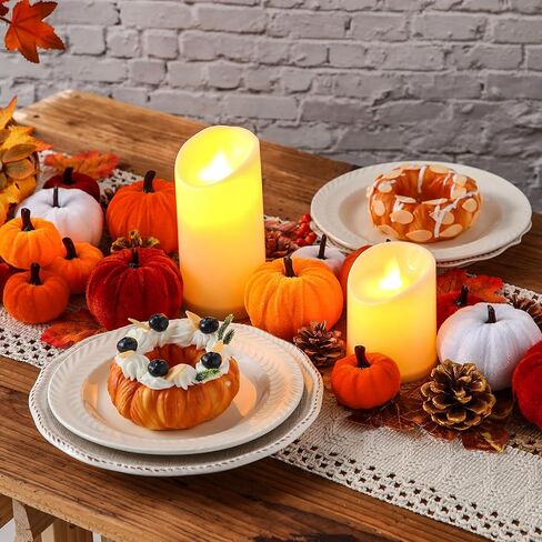 Jenaai 32 Pcs Assorted Faux Harvest Pumpkin Decor Velvet Fabric Pumpkins Fake Pumpkins Foam Pumpkins for Farmhouse Halloween Fall Weddings Thanksgiving Centerpieces Table Baby Shower (4 Color) in Saudi Arabia