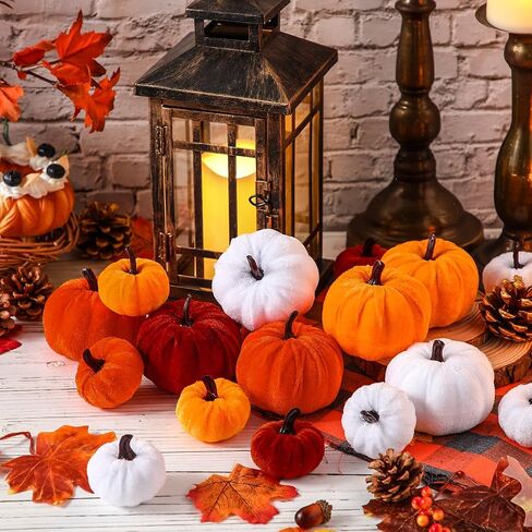 Jenaai 32 Pcs Assorted Faux Harvest Pumpkin Decor Velvet Fabric Pumpkins Fake Pumpkins Foam Pumpkins for Farmhouse Halloween Fall Weddings Thanksgiving Centerpieces Table Baby Shower (4 Color) in Saudi Arabia