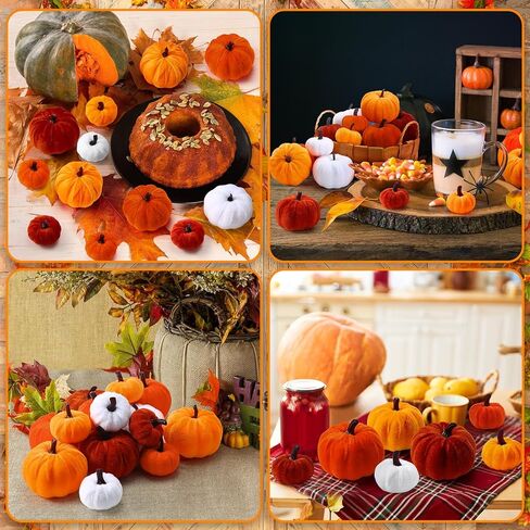 Jenaai 32 Pcs Assorted Faux Harvest Pumpkin Decor Velvet Fabric Pumpkins Fake Pumpkins Foam Pumpkins for Farmhouse Halloween Fall Weddings Thanksgiving Centerpieces Table Baby Shower (4 Color) in Saudi Arabia
