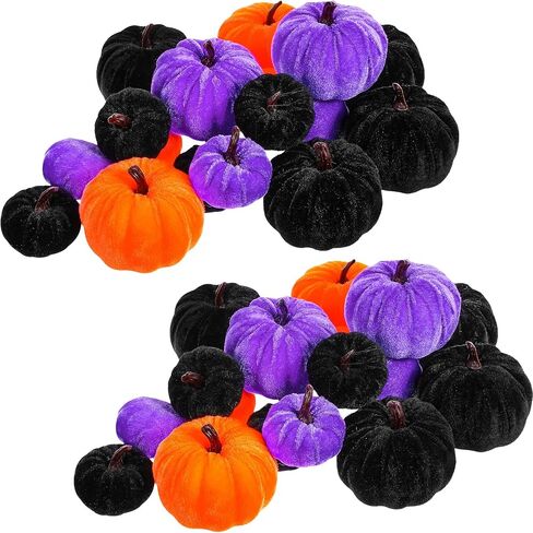 Jenaai 32 Pcs Assorted Faux Harvest Pumpkin Decor Velvet Fabric Pumpkins Fake Pumpkins Foam Pumpkins for Farmhouse Halloween Fall Weddings Thanksgiving Centerpieces Table Baby Shower (4 Color) in Saudi Arabia