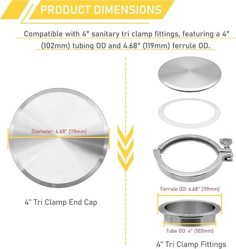 4 Inch Tri Clamp End Cap with 4" Tri-Clamp and Silicone Gasket 304 Stainless Steel Sanitary Fittings TC Caps Quick Connect Kit 2PCS in Saudi Arabia