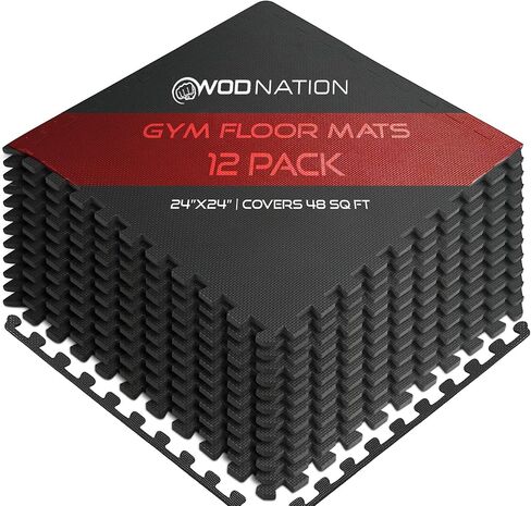 WOD NATION [12 PACK] Puzzle Exercise Mat ½" - EVA Foam Interlocking Foam Tiles Protective Flooring and Exercise Mats for Home Workout & Gym Equipment - Pack of 12 Interlocking Floor Mats, Gym Mat in Kuwait