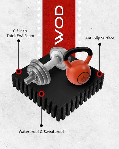 WOD NATION [12 PACK] Puzzle Exercise Mat ½" - EVA Foam Interlocking Foam Tiles Protective Flooring and Exercise Mats for Home Workout & Gym Equipment - Pack of 12 Interlocking Floor Mats, Gym Mat in Kuwait