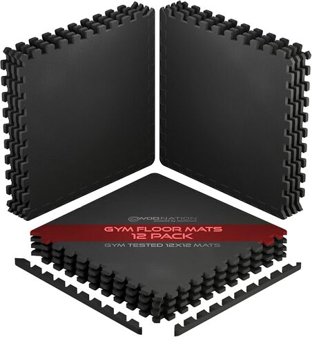 WOD NATION [12 PACK] Puzzle Exercise Mat ½" - EVA Foam Interlocking Foam Tiles Protective Flooring and Exercise Mats for Home Workout & Gym Equipment - Pack of 12 Interlocking Floor Mats, Gym Mat in Kuwait