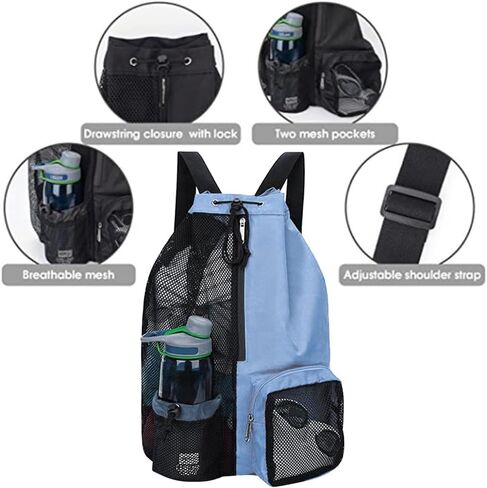 Mesh Backpack Swimming Drawstring Bag Backpack with Wet Pockets Beach Storage Backpacks Mesh Swim Equipment Beach Bag in Saudi Arabia
