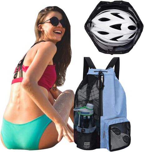 Mesh Backpack Swimming Drawstring Bag Backpack with Wet Pockets Beach Storage Backpacks Mesh Swim Equipment Beach Bag in Saudi Arabia