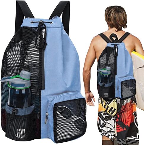 Mesh Backpack Swimming Drawstring Bag Backpack with Wet Pockets Beach Storage Backpacks Mesh Swim Equipment Beach Bag in Saudi Arabia