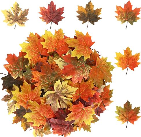 Whaline 72Pcs Fall Artificial Maple Leaves 6 Styles 5.5 Inch Gradient Color Fake Maple Leaves Mixed Faux Leaves Autumn Decoration for Thanksgiving Fall Wedding Festival Party DIY Art Craft Supplies in Saudi Arabia