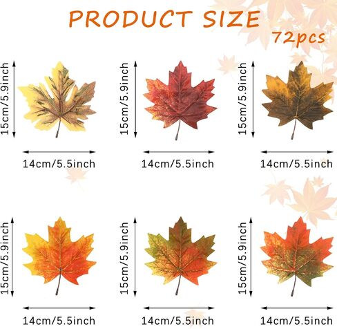 Whaline 72Pcs Fall Artificial Maple Leaves 6 Styles 5.5 Inch Gradient Color Fake Maple Leaves Mixed Faux Leaves Autumn Decoration for Thanksgiving Fall Wedding Festival Party DIY Art Craft Supplies in Saudi Arabia