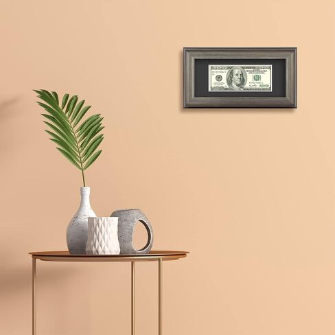 AUEAR, Dollar Bill Frame with Black Mat or 4x9 Business License Holder Without Mat, Easel Stand for Tabletop and D-Ring for Wall Mounting, Tempered Glass (Vintage Silver, 1 Pack) in Saudi Arabia