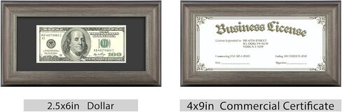 AUEAR, Dollar Bill Frame with Black Mat or 4x9 Business License Holder Without Mat, Easel Stand for Tabletop and D-Ring for Wall Mounting, Tempered Glass (Vintage Silver, 1 Pack) in Saudi Arabia