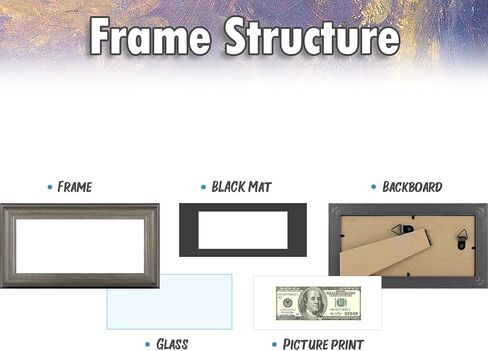 AUEAR, Dollar Bill Frame with Black Mat or 4x9 Business License Holder Without Mat, Easel Stand for Tabletop and D-Ring for Wall Mounting, Tempered Glass (Vintage Silver, 1 Pack) in Saudi Arabia