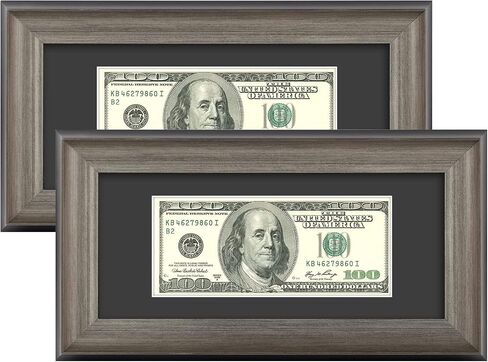 AUEAR, Dollar Bill Frame with Black Mat or 4x9 Business License Holder Without Mat, Easel Stand for Tabletop and D-Ring for Wall Mounting, Tempered Glass (Vintage Silver, 1 Pack) in Saudi Arabia