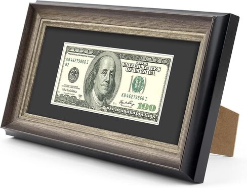 AUEAR, Dollar Bill Frame with Black Mat or 4x9 Business License Holder Without Mat, Easel Stand for Tabletop and D-Ring for Wall Mounting, Tempered Glass (Vintage Silver, 1 Pack) in Saudi Arabia