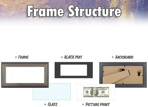 AUEAR, Dollar Bill Frame with Black Mat or 4x9 Business License Holder Without Mat, Easel Stand for Tabletop and D-Ring for Wall Mounting, Tempered Glass (Vintage Silver, 1 Pack) in Saudi Arabia
