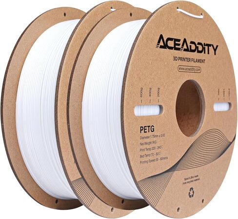 خيوط PETG 1.75 مم، خيوط طباعة ثلاثية الأبعاد PETG قوية، متوافقة مع معظم طابعات FDM ثلاثية الأبعاد، دقة الأبعاد ±0.02 مم، بكرة 1 كجم/2.2 رطل (2 * 1 كجم أبيض) in Saudi Arabia