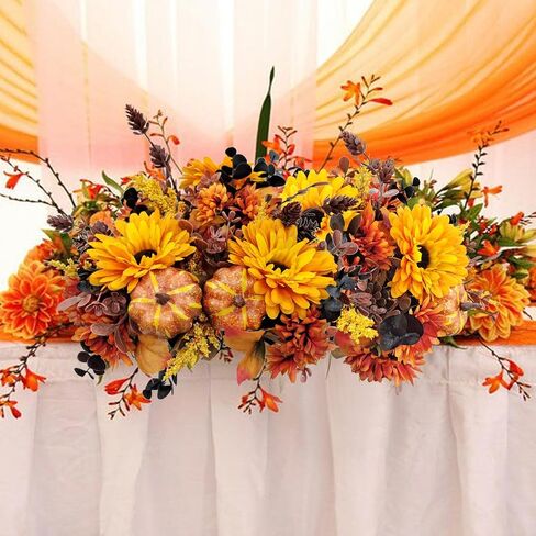 2 Pcs Artificial Fall Flowers Bouquet Fall Decor Fake Mums Pumpkin Flower Arrangements for Home Wedding Bouquets Kitchen Table Centerpieces Halloween Party Autumn Decoration（No Vase） in Saudi Arabia