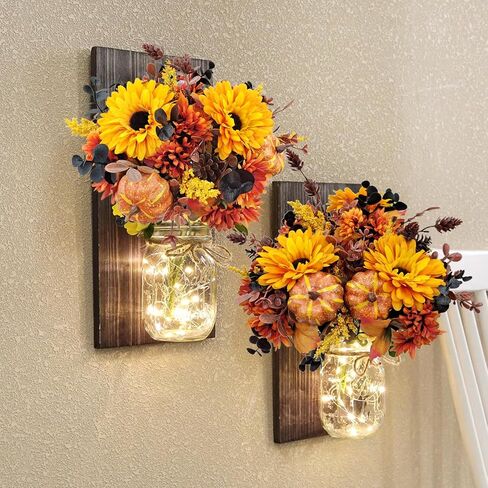 2 Pcs Artificial Fall Flowers Bouquet Fall Decor Fake Mums Pumpkin Flower Arrangements for Home Wedding Bouquets Kitchen Table Centerpieces Halloween Party Autumn Decoration（No Vase） in Saudi Arabia