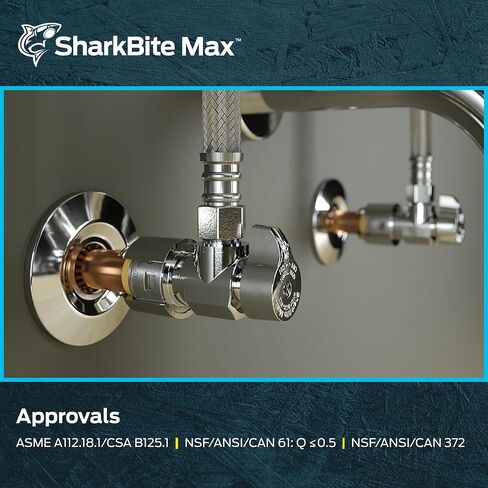 SharkBite Max 1/2 x 3/8 Inch Compression Angle Stop Valve, Quarter Turn, Push to Connect Brass Plumbing Fitting, PEX Pipe, Copper, CPVC, PE-RT, HDPE, UR23036 in Saudi Arabia