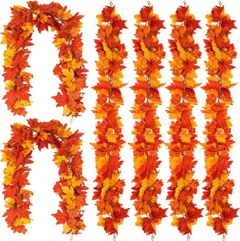 6PCS Yellow-Red Fall Maple Leaves Garland, 5.6Ft Artificial Maple Leaf Autumn Garland Hanging Fall Vines Table Decorations Front Door Fall Decor Thanksgiving Decorations Decor Outside Indoor Decor in Saudi Arabia