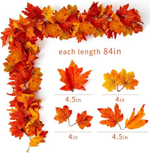6PCS Yellow-Red Fall Maple Leaves Garland, 5.6Ft Artificial Maple Leaf Autumn Garland Hanging Fall Vines Table Decorations Front Door Fall Decor Thanksgiving Decorations Decor Outside Indoor Decor in Saudi Arabia