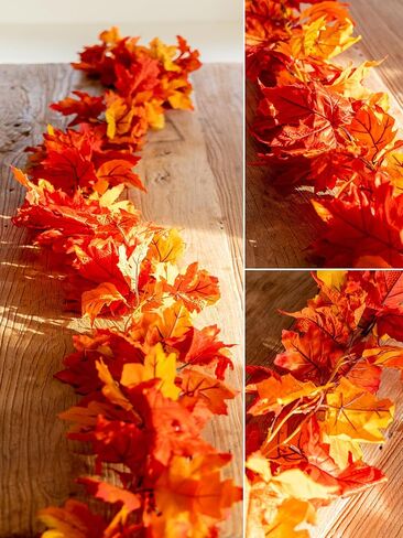 6PCS Yellow-Red Fall Maple Leaves Garland, 5.6Ft Artificial Maple Leaf Autumn Garland Hanging Fall Vines Table Decorations Front Door Fall Decor Thanksgiving Decorations Decor Outside Indoor Decor in Saudi Arabia