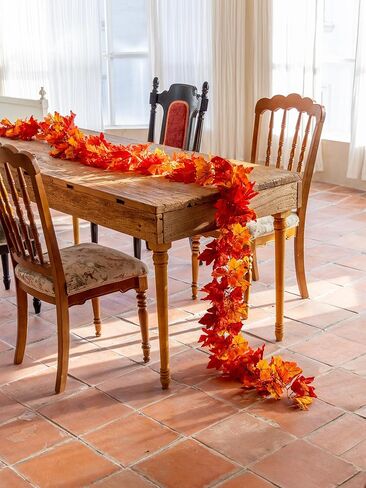 6PCS Yellow-Red Fall Maple Leaves Garland, 5.6Ft Artificial Maple Leaf Autumn Garland Hanging Fall Vines Table Decorations Front Door Fall Decor Thanksgiving Decorations Decor Outside Indoor Decor in Saudi Arabia