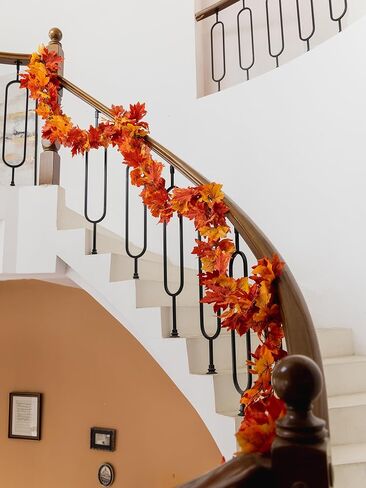 6PCS Yellow-Red Fall Maple Leaves Garland, 5.6Ft Artificial Maple Leaf Autumn Garland Hanging Fall Vines Table Decorations Front Door Fall Decor Thanksgiving Decorations Decor Outside Indoor Decor in Saudi Arabia