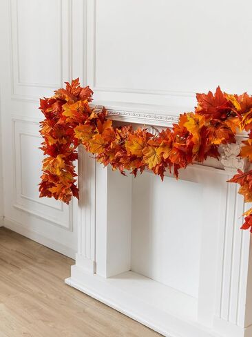6PCS Yellow-Red Fall Maple Leaves Garland, 5.6Ft Artificial Maple Leaf Autumn Garland Hanging Fall Vines Table Decorations Front Door Fall Decor Thanksgiving Decorations Decor Outside Indoor Decor in Saudi Arabia