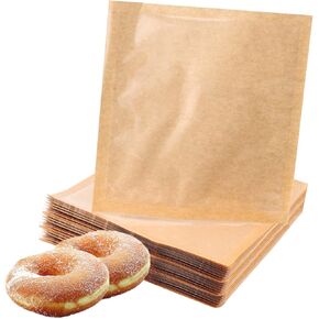 PINGEUI 400 PCS Visible Bakery Bags with Window, 7.5 × 7.1 Inch Kraft Paper Donut Pastry Bags bakery bags, Heat-Sealable Grease Resistant Wax Paper Bags for Cookies, Sandwich, Treats