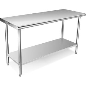 PULLAFUN Stainless Steel Table, 36 x 24 inches Kitchen Prep Work Tables, NSF Commercial Worktable with Adjustable Under Shelf for Restaurant Home and Hotel