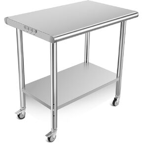 PULLAFUN Stainless Steel Table, 36 x 24 inches Kitchen Prep Work Tables, NSF Commercial Worktable with Adjustable Under Shelf for Restaurant Home and Hotel