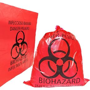 20pcs 24x24in/61x61cm Red Biohazard Waste Bags With Hazard Symbol Disposable Hazardous, Trash Liners for Infectious Waste Disposal