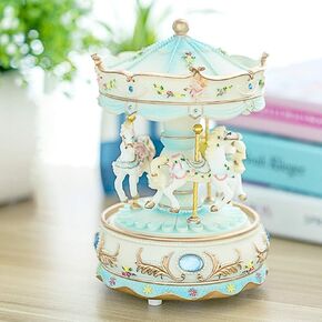 Carousel Music Box, Clockwork Mechanism 3-Horse with Color Changing LED Light, Rotating Horse Musical Boxes, Carousel Horse Decor for Christmas, Birthday, Valentine's day (Pink) in Kuwait
