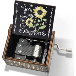 You are My Sunshine Music Box Cute Hand Crank Vintage Wood Engraved Music Boxes, Musical Gifts for Wife Mother Boyfriend Girlfriend Friend Birthday Christmas Anniversary Valentine's Day Mothers Day