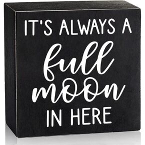 TEOUIOS Wood Box Sign Cute Bathroom Decor- Always a Full Moon - Funny Bathroom Signs Decor, Wooden Box moon Wall Art Sign Decor, Home Space Toilet Decor Desk Plaque Black Halloween Farmhouse Decor