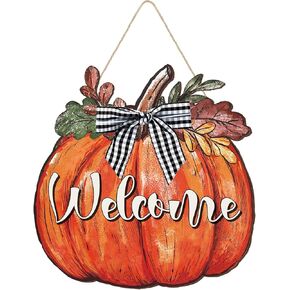 Tradder Fall Decor Pumpkin Welcome Sign Thanksgiving Door Hanger Wooden Pumpkin Hanging Porch Sign for Autumn Harvest Thanksgiving Farmhouse Wall Decoration
