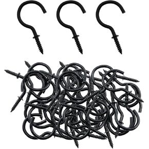 50PCS 1-1/4 Inch Heavy Duty Screw in Ceiling Metal Hook Black Screw Type Hook Plant Hook for Plant Basket Light Wreath Hanging