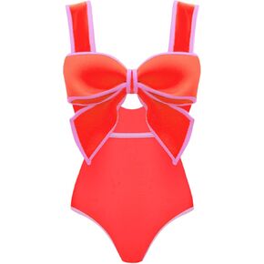 FLAXMAKER Women's Bow-tie Swimsuits Decor Shoulder Straps One Piece Swimwear Bathing Suit